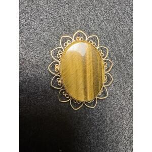 Tigers Eye Gold Filled Vintage Brooch Pin